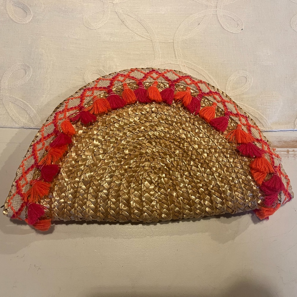 Fun orange and pink straw clutch